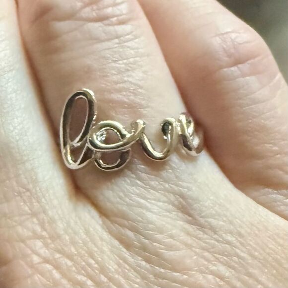 New Solid Sterling Silver Love Script Ring - Picture 5 of 5